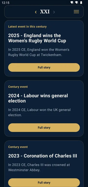 The 21st-century page of the timeline
